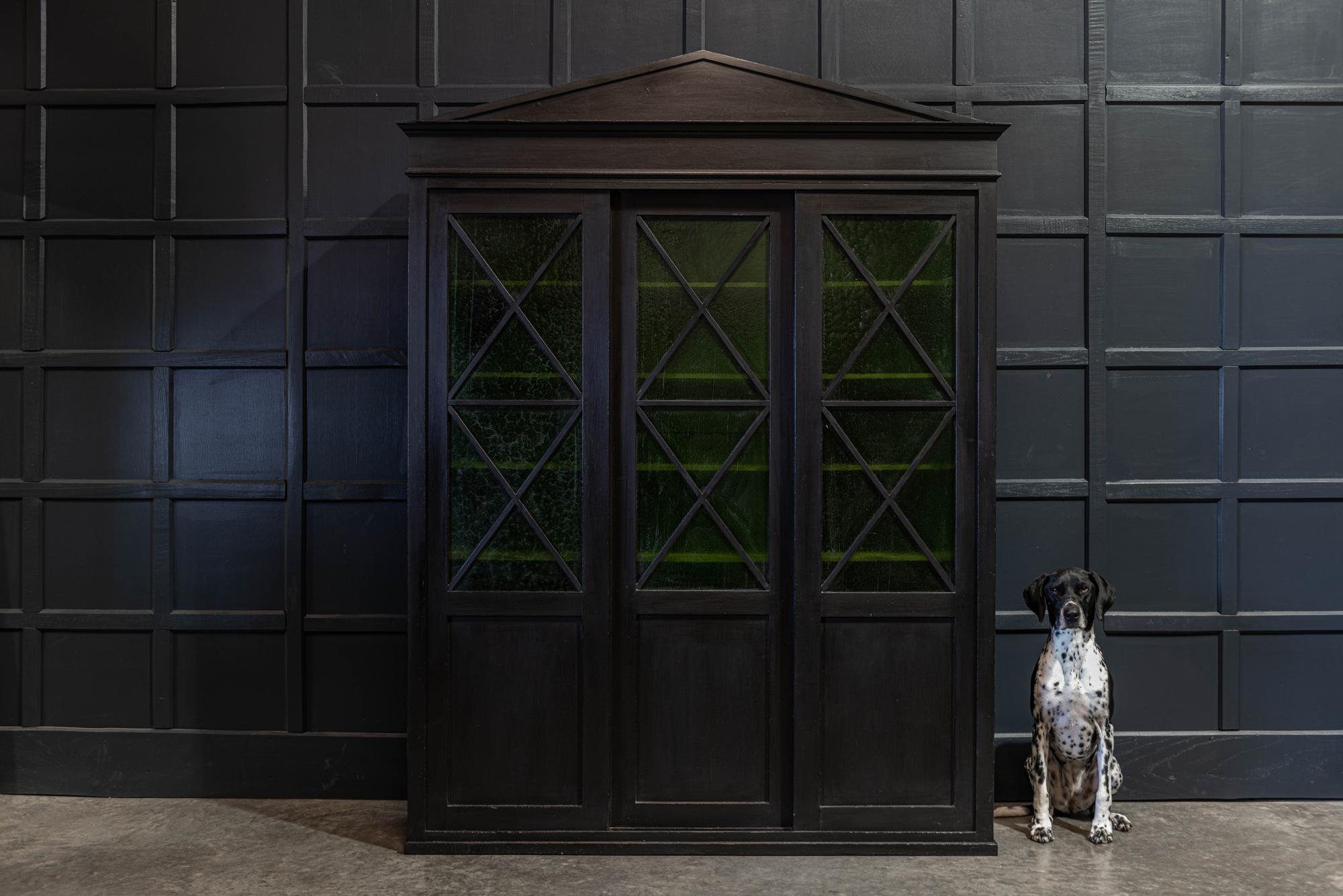 Late 19th Century English Ebonized Architectural Glazed Bookcase / Cabinet