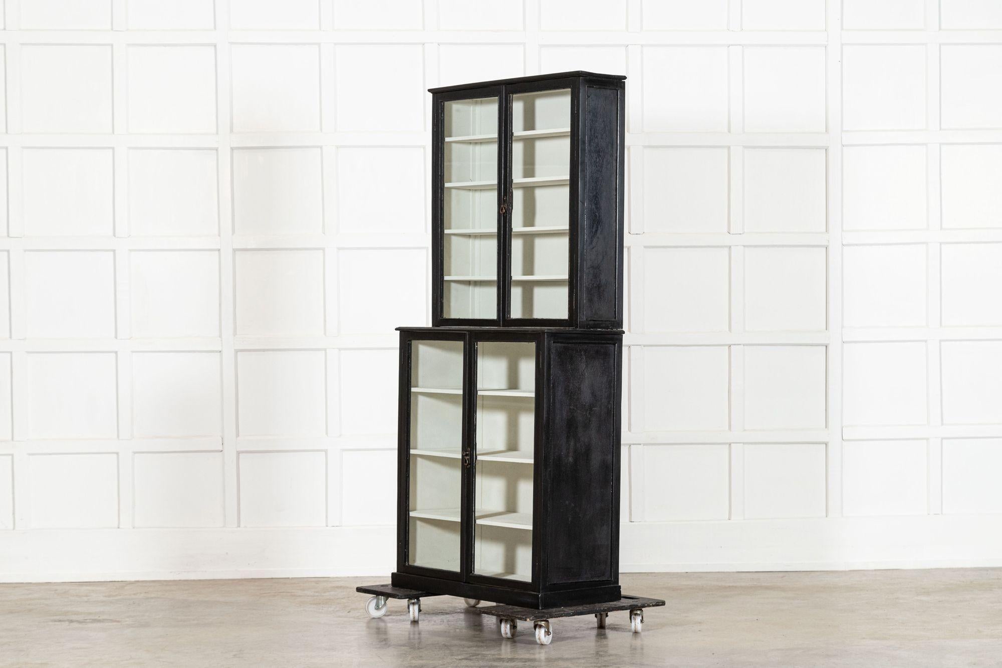 Pine English Ebonised Glazed Shop Display Cabinet / Vitrine For Sale