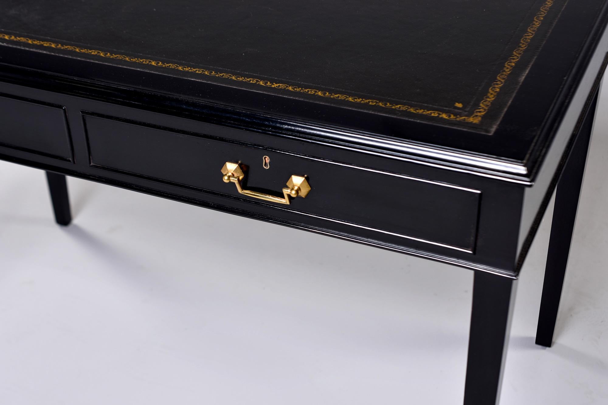 English Ebonised Partners Two Drawer Desk with Black Leather Top 4