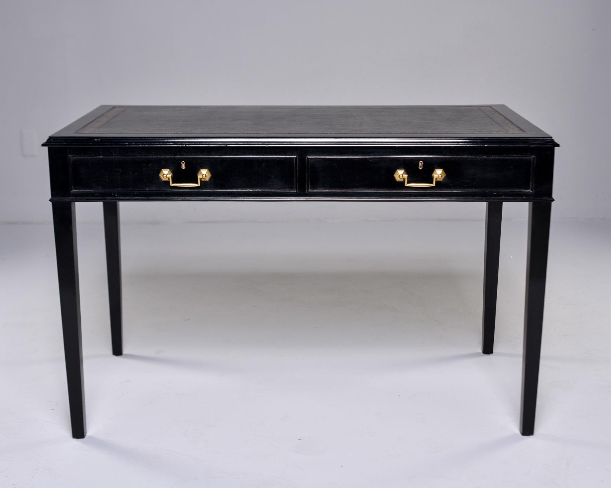 English Ebonised Partners Two Drawer Desk with Black Leather Top 5