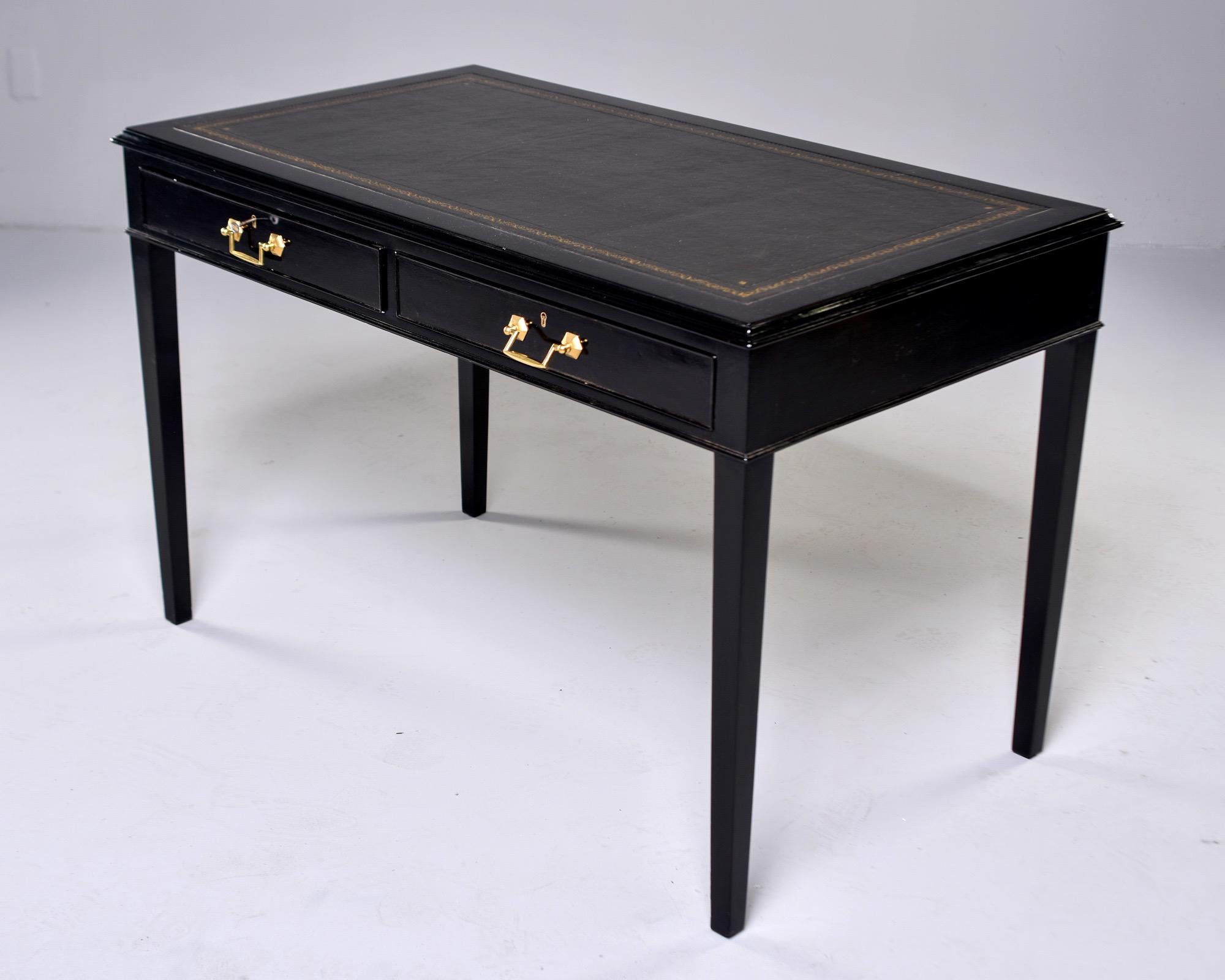 English Ebonised Partners Two Drawer Desk with Black Leather Top 7