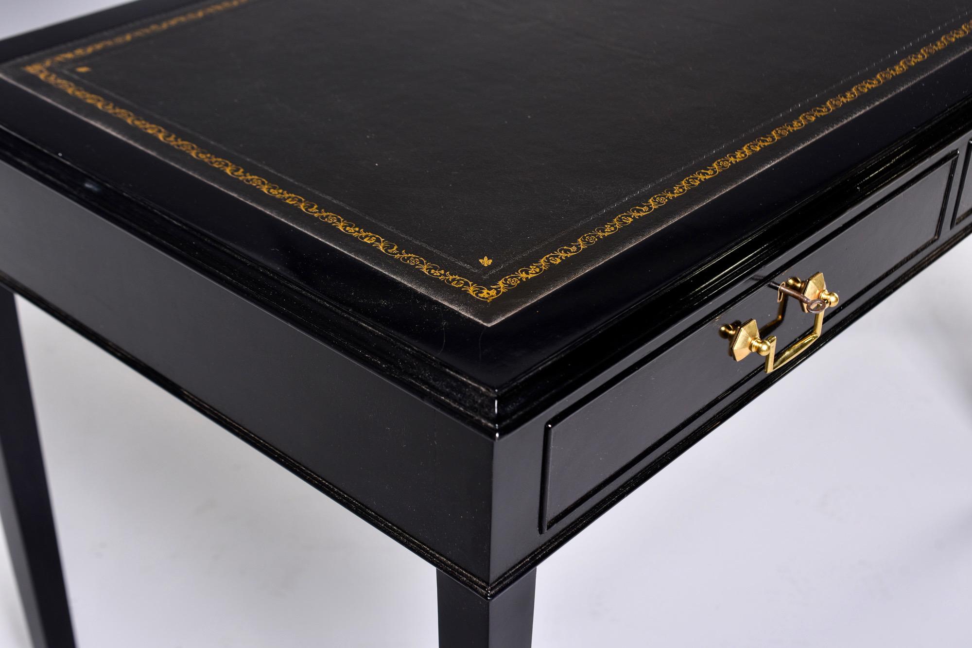 Brass English Ebonised Partners Two Drawer Desk with Black Leather Top