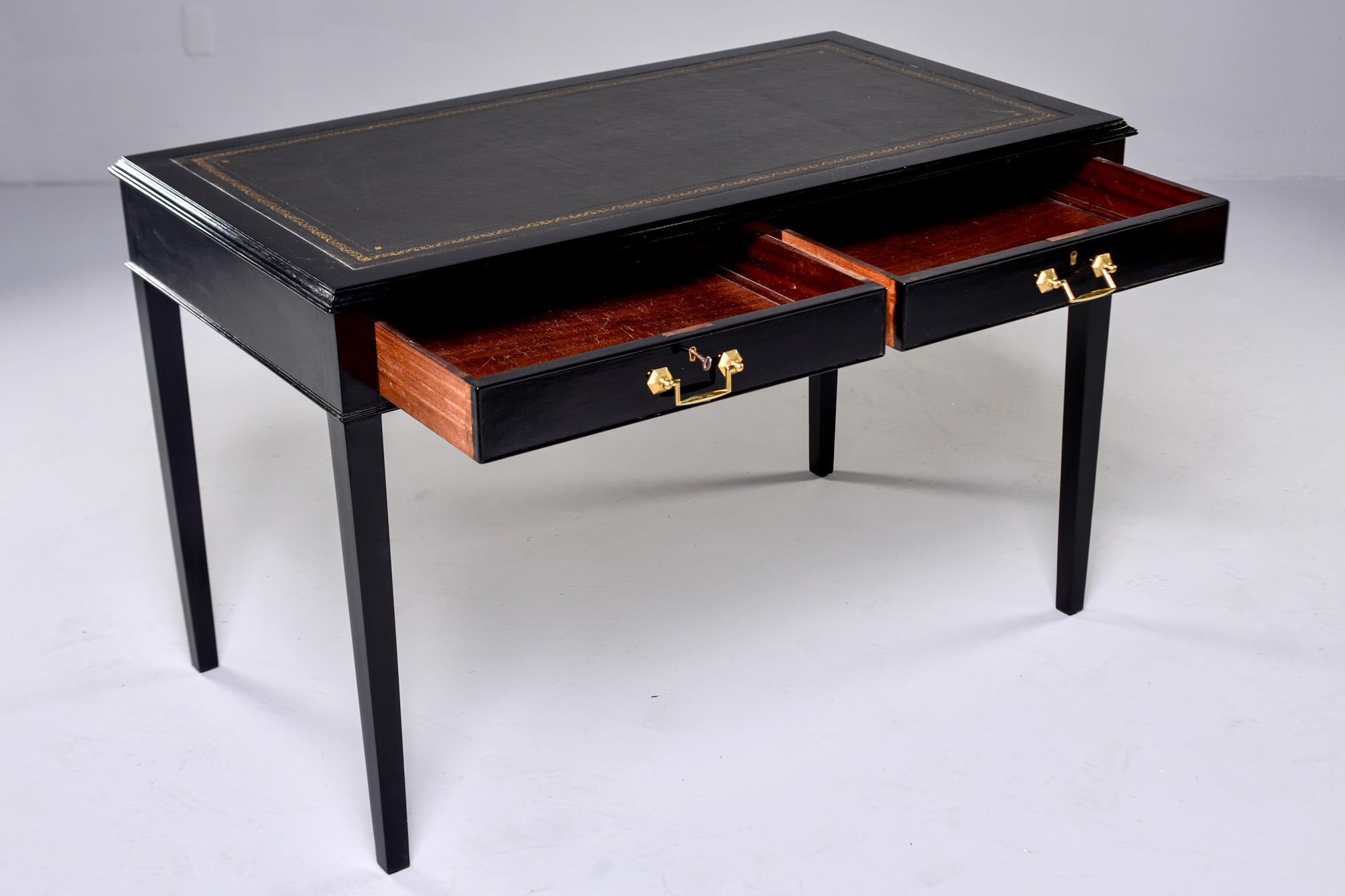 English Ebonised Partners Two Drawer Desk with Black Leather Top 1