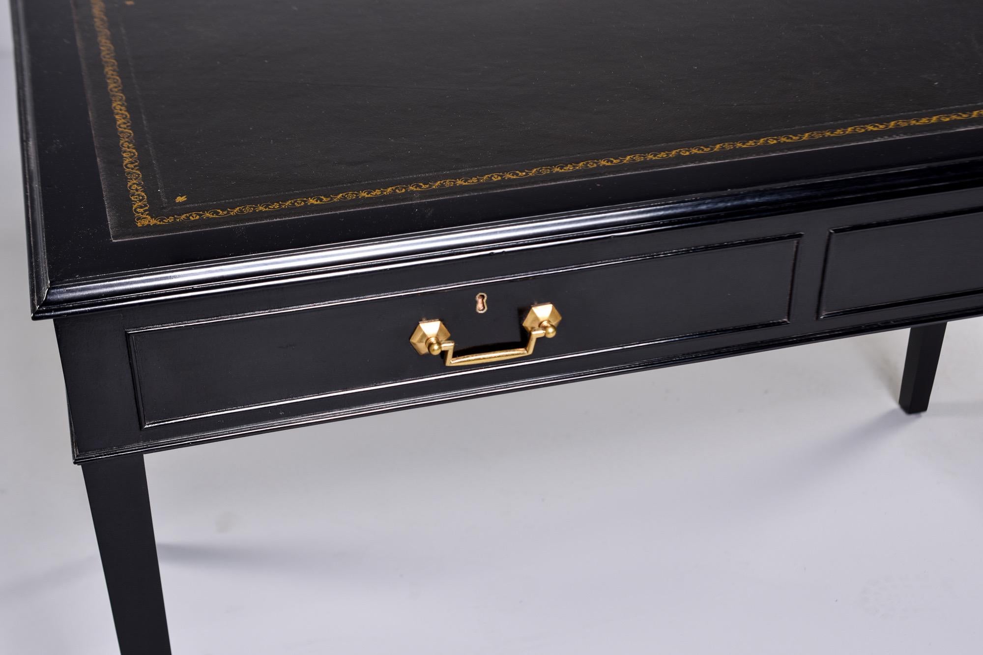 English Ebonised Partners Two Drawer Desk with Black Leather Top 3