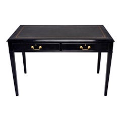 English Ebonised Partners Two Drawer Desk with Black Leather Top