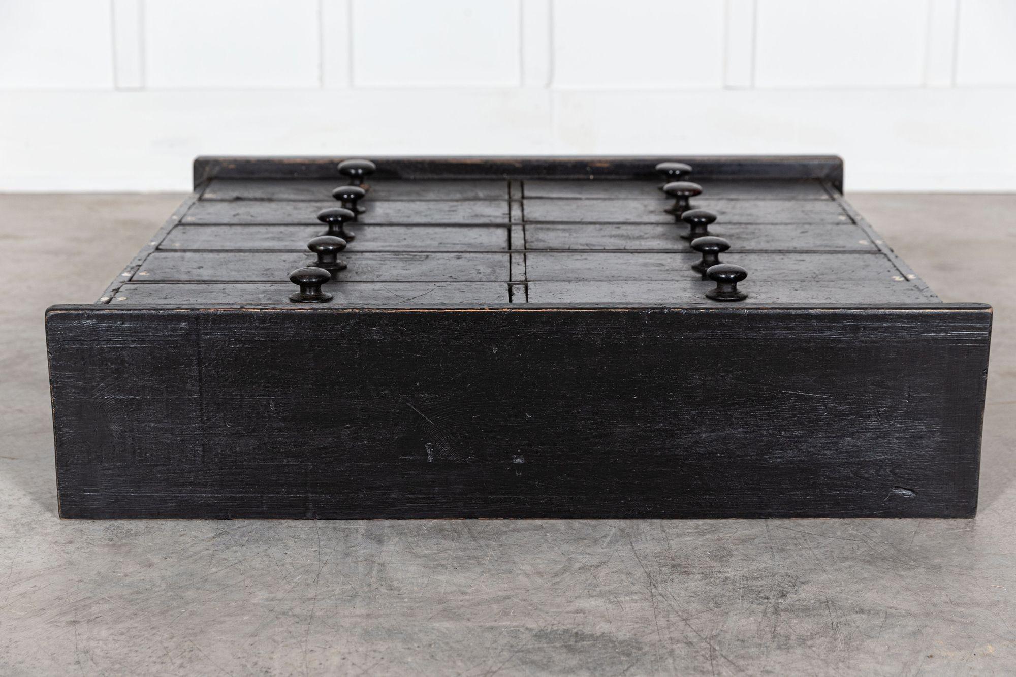 Pine English Ebonised Workshop Drawers