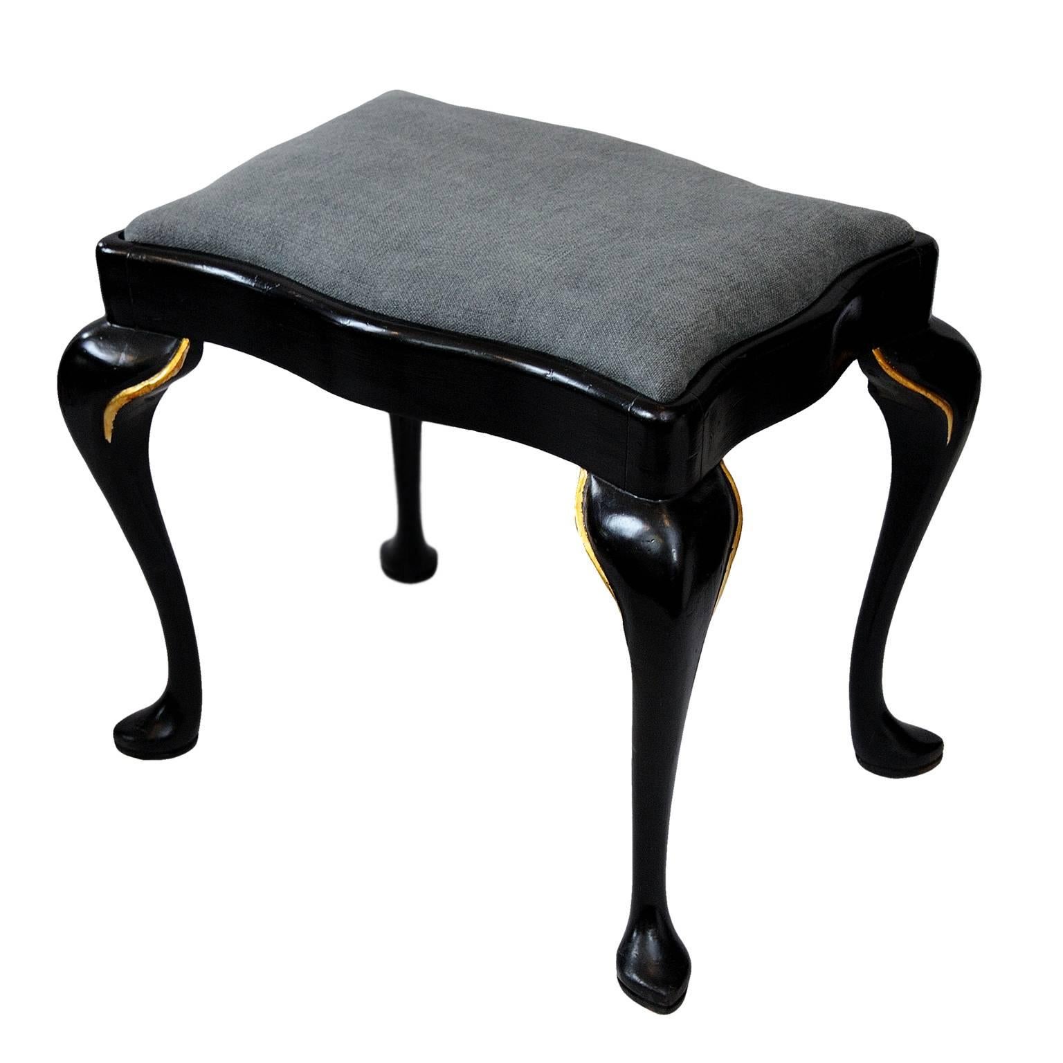 High Victorian English Ebonized and Gilt Cabriole Leg Stool, circa 1860 For Sale