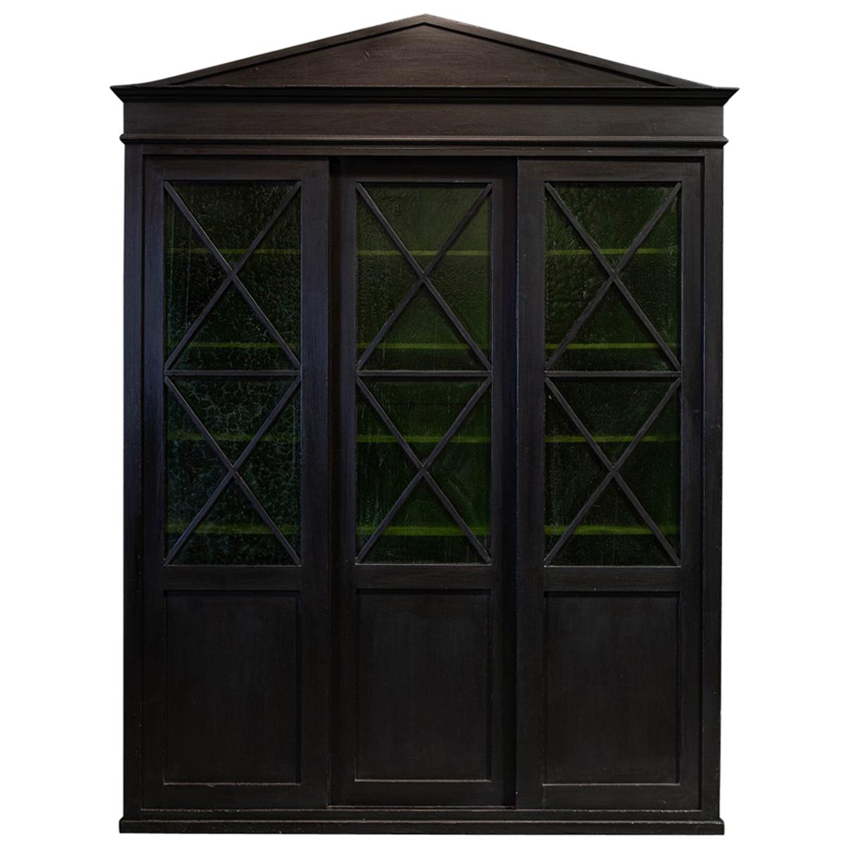 English Ebonized Architectural Glazed Bookcase / Cabinet