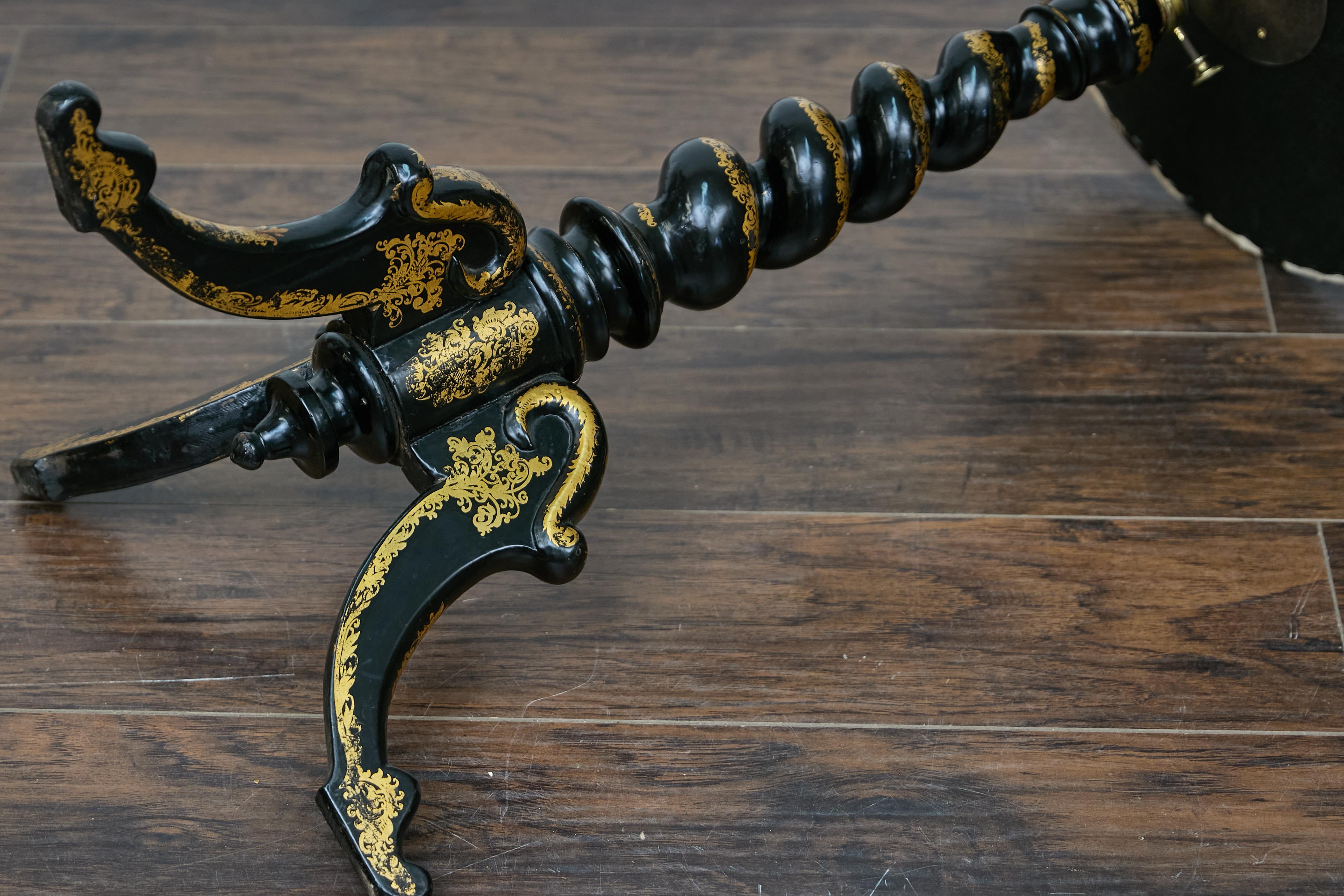 English Ebonized Barley Twist Pedestal Table with Zebra Hide and Gilt Detailing For Sale 8