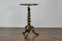 English Ebonized Barley Twist Pedestal Table with Zebra Hide and Gilt Detailing