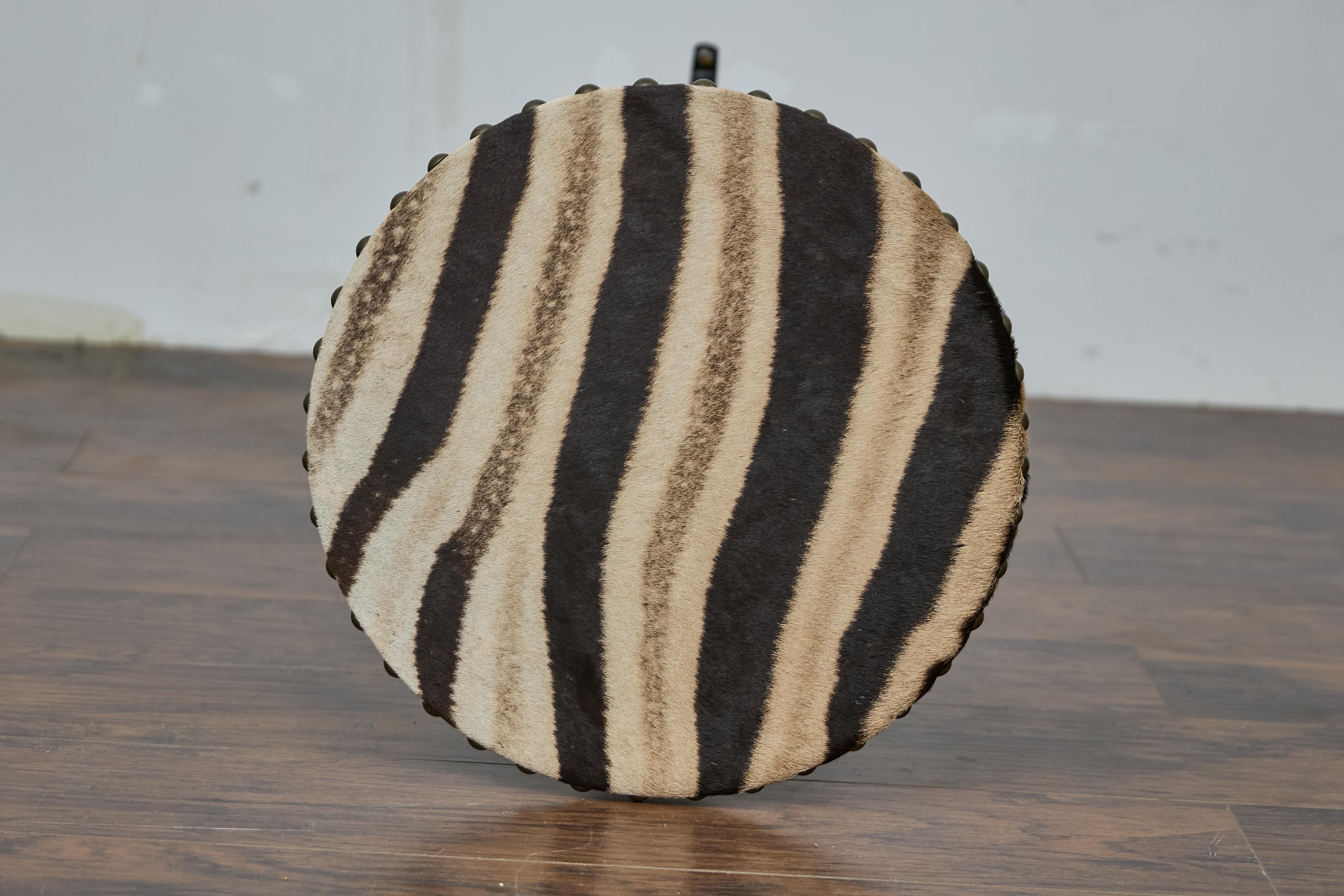 English Ebonized Barley Twist Pedestal Table with Zebra Hide and Gilt Detailing For Sale 3