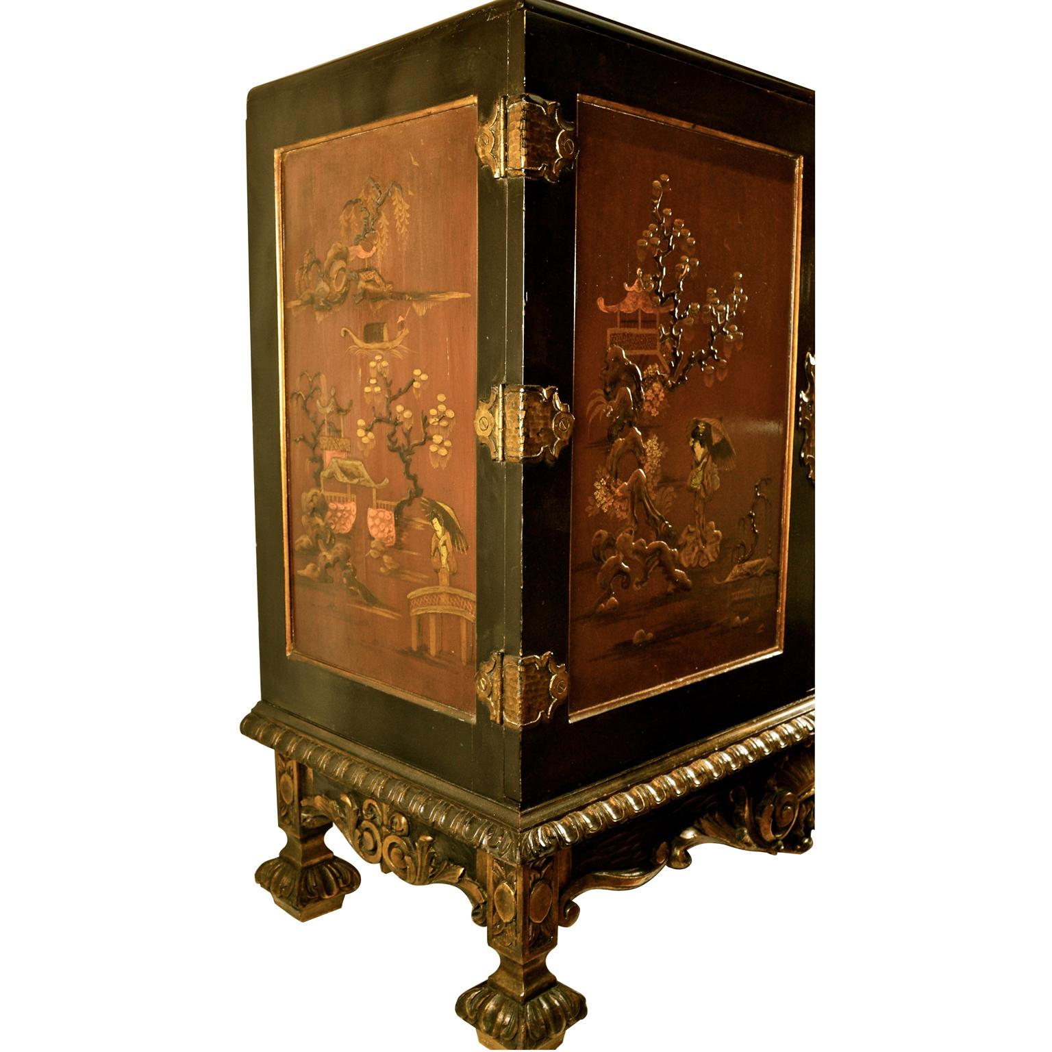 Wood English Ebonized Chinoiserie Lacquer Commode