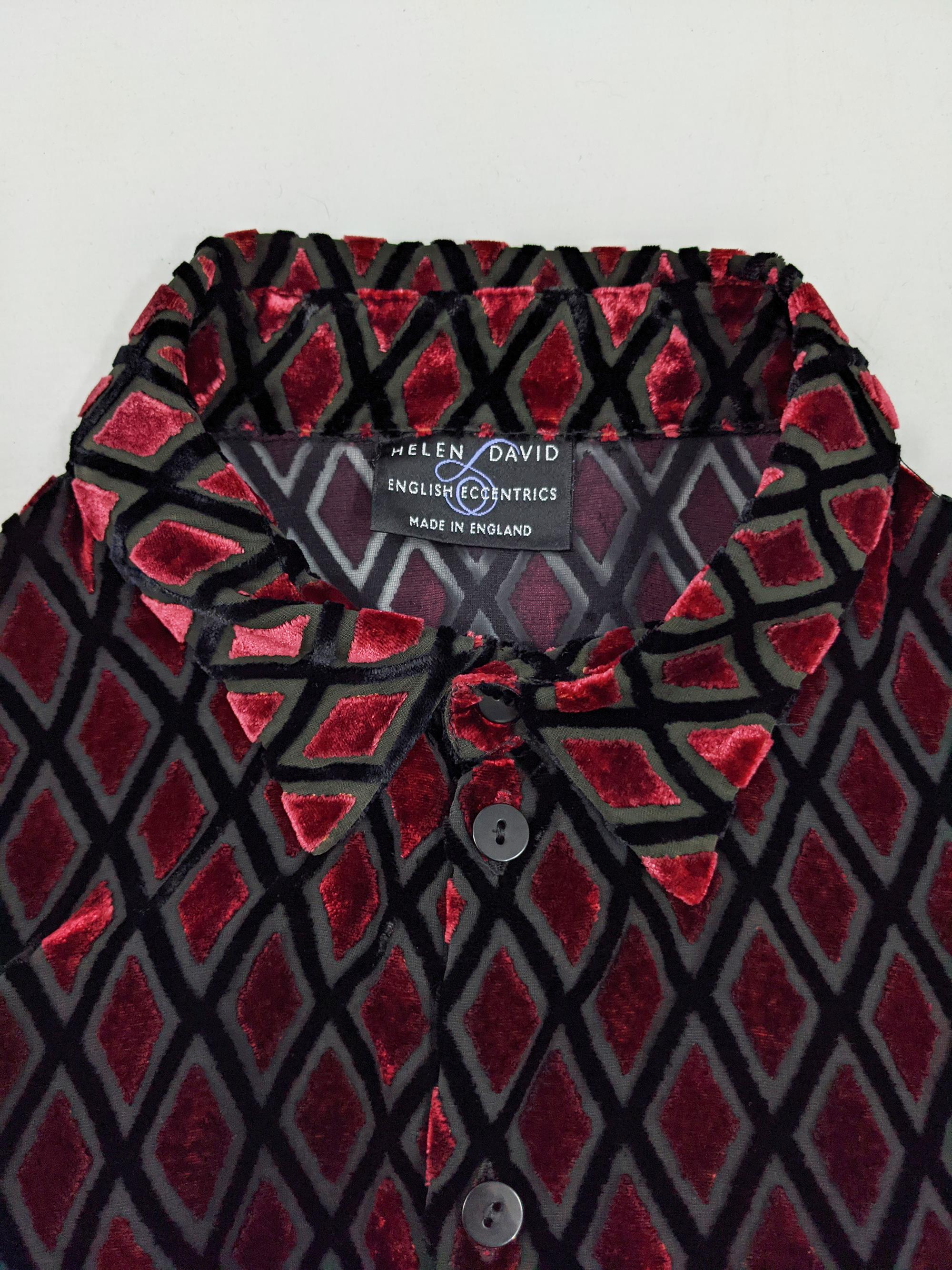 English Eccentrics Herren Vintage Rot Devoré Burnout Seide Samt Hemd, 1990er im Angebot 3