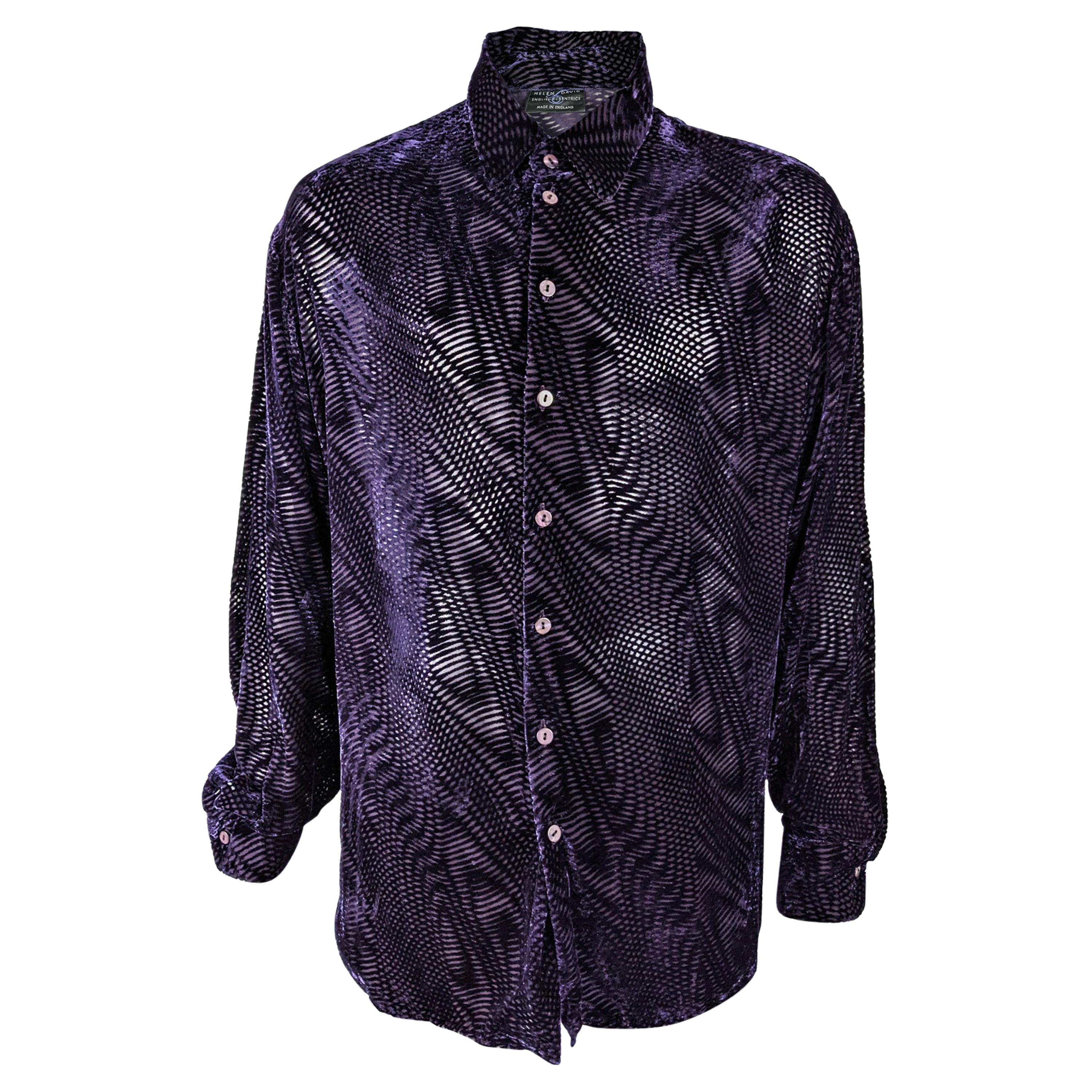 English Eccentrics Mens Vintage Silk Devoré Burnout Velvet Shirt, 1990s For Sale