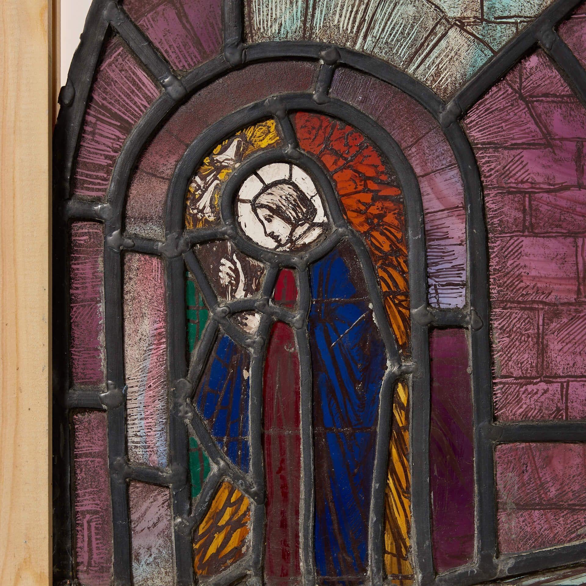 Victorian English Ecclesiastical Arched Stained Glass Window For Sale