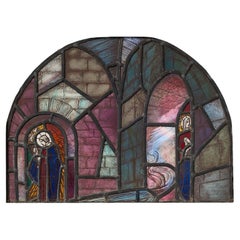 Used English Ecclesiastical Arched Stained Glass Window