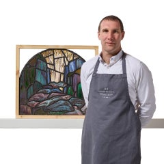 English Ecclesiastical Arched Stained Glass Window with Birds