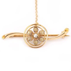 English Edwardian 15 Karat Yellow Gold Diamond Set Floral Brooch, circa 1912