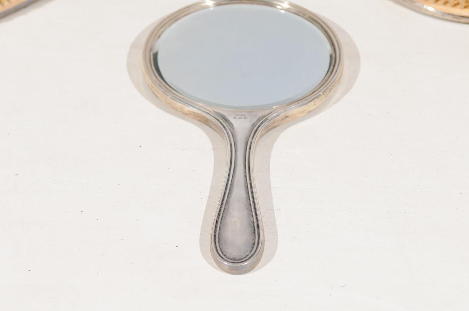 Englisch Edwardian 1900s Silver Dressing Table Mirror, Haar und Kleidung Bürsten (20. Jahrhundert) im Angebot