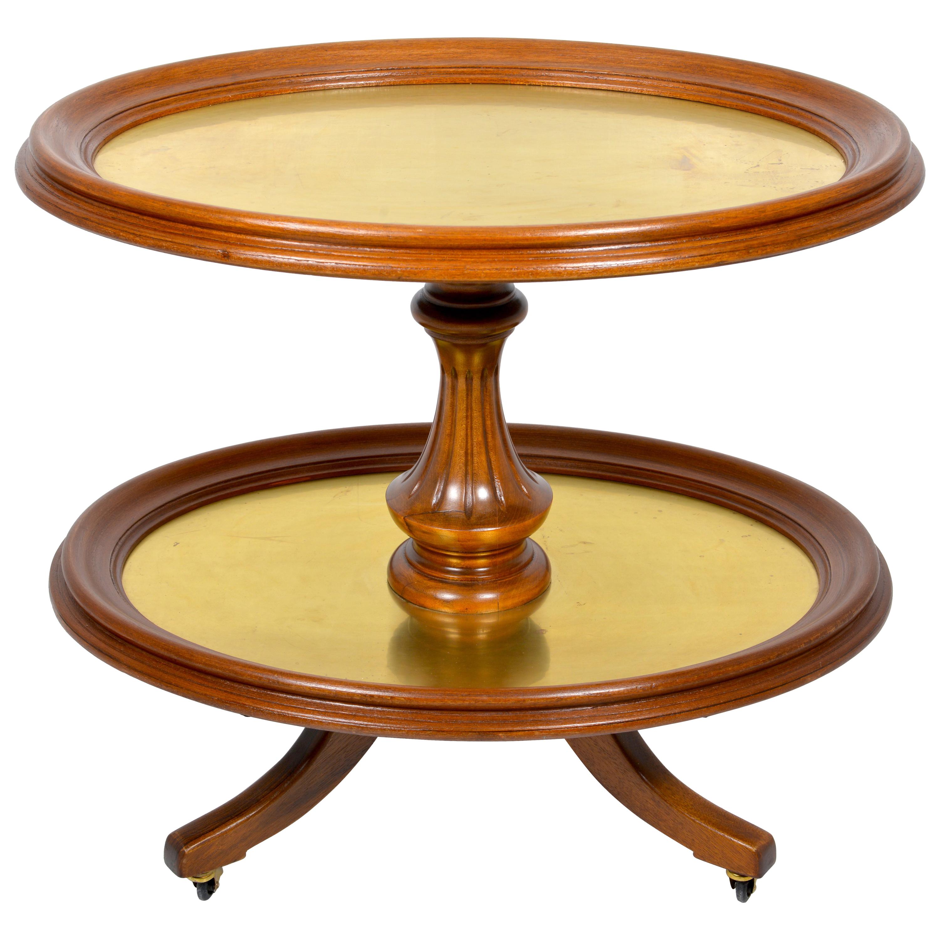 English Edwardian 2-Tier Dumb Waiter in Solid Mahogany, circa 1910 For Sale