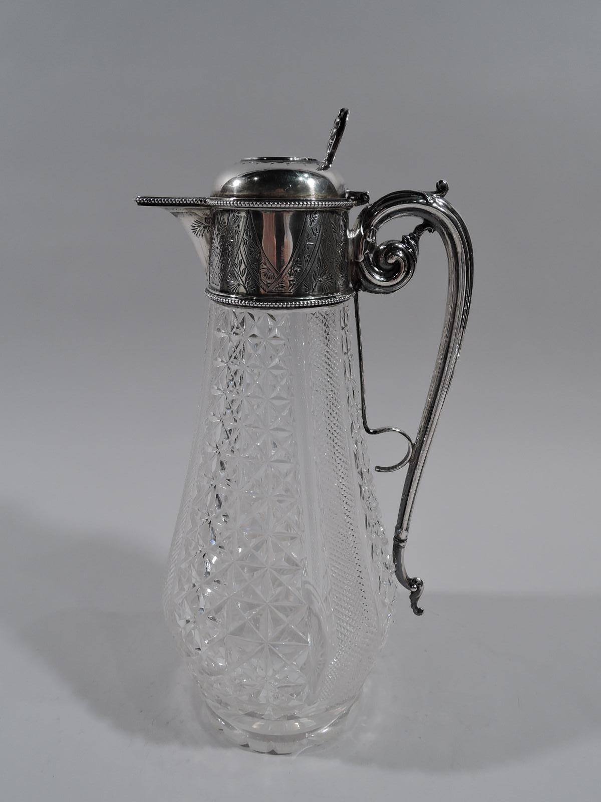 Aesthetic Movement English Edwardian Aesthetic Sterling Silver & Cut-Glass Decanter