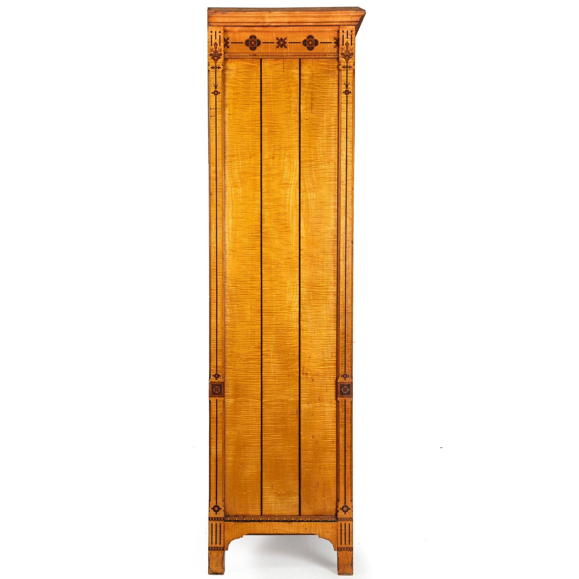 English Edwardian Antique Satinwood Three-Door Armoire Wardrobe c. 1880s In Good Condition For Sale In Shippensburg, PA