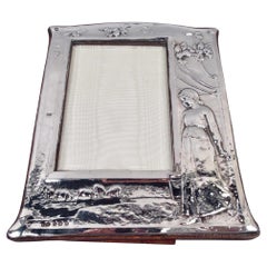 English Edwardian Art Nouveau Picture Frame with Pastoral Scene