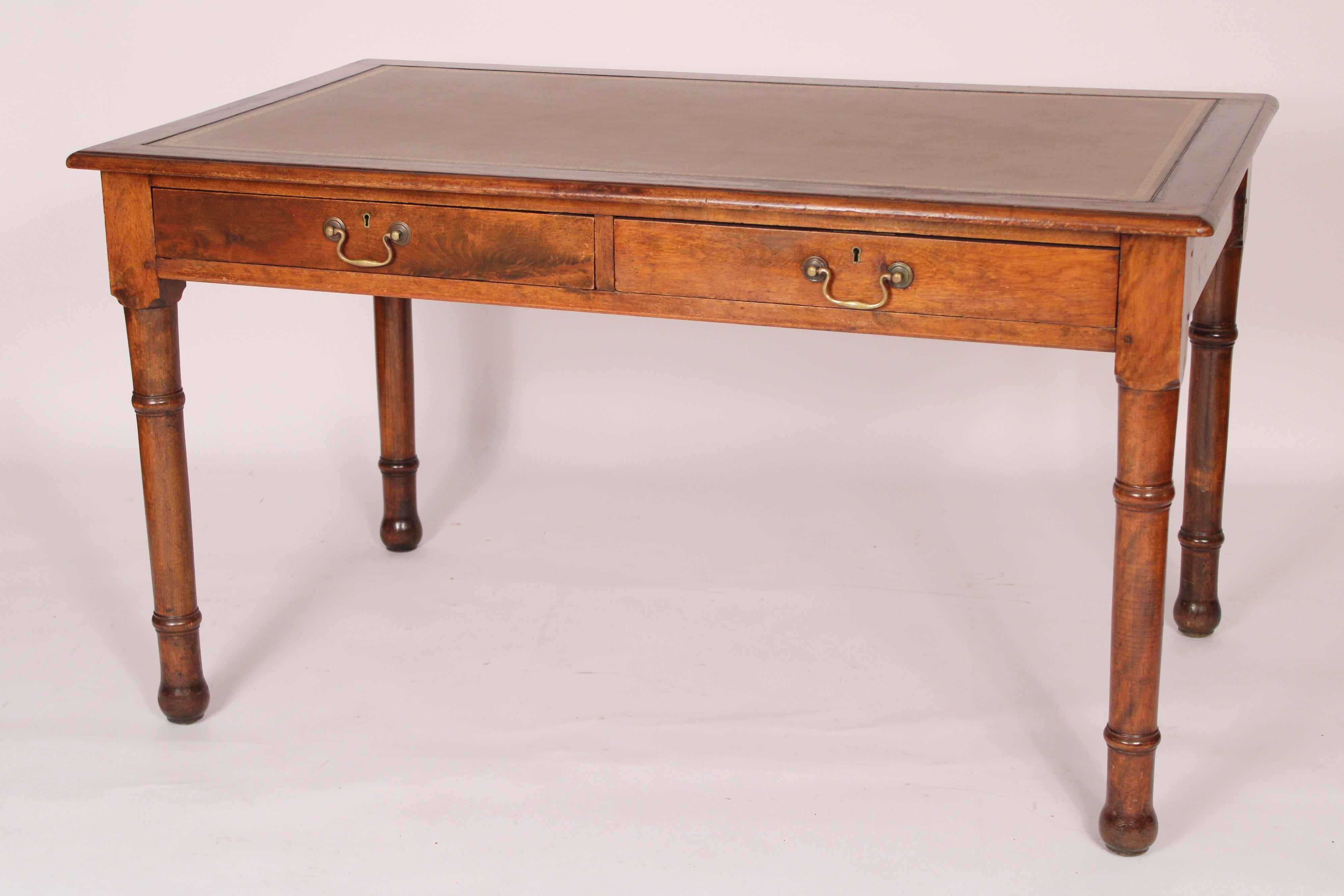 English Edwardian Beechwood Writing Table with a Tooled Leather Top In Good Condition In Laguna Beach, CA