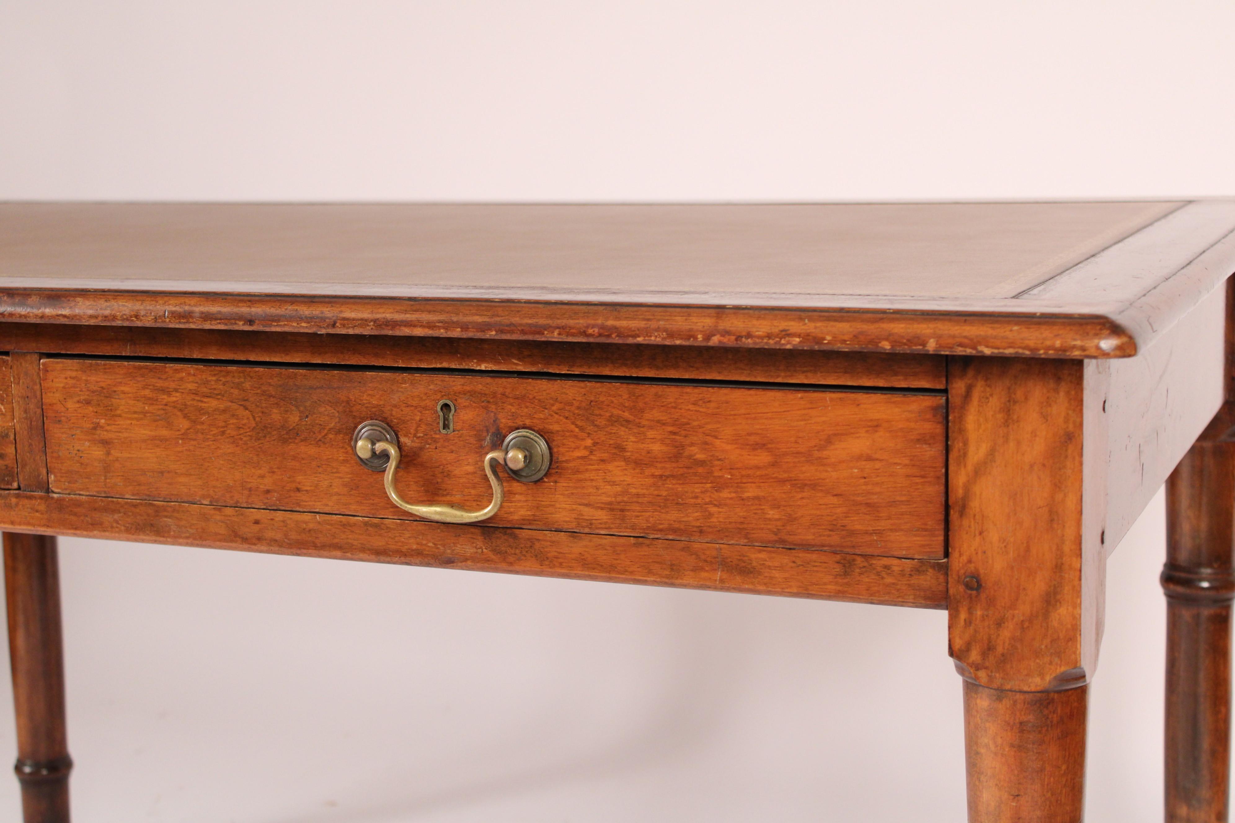 English Edwardian Beechwood Writing Table with a Tooled Leather Top 4