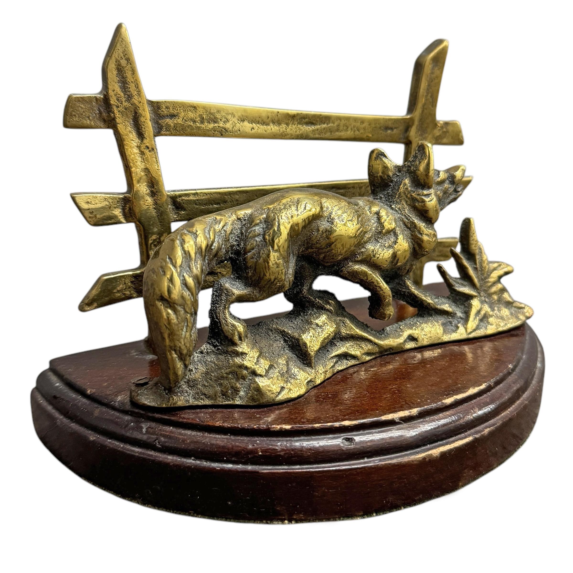 British English Edwardian Brass Fox Letter Holder For Sale