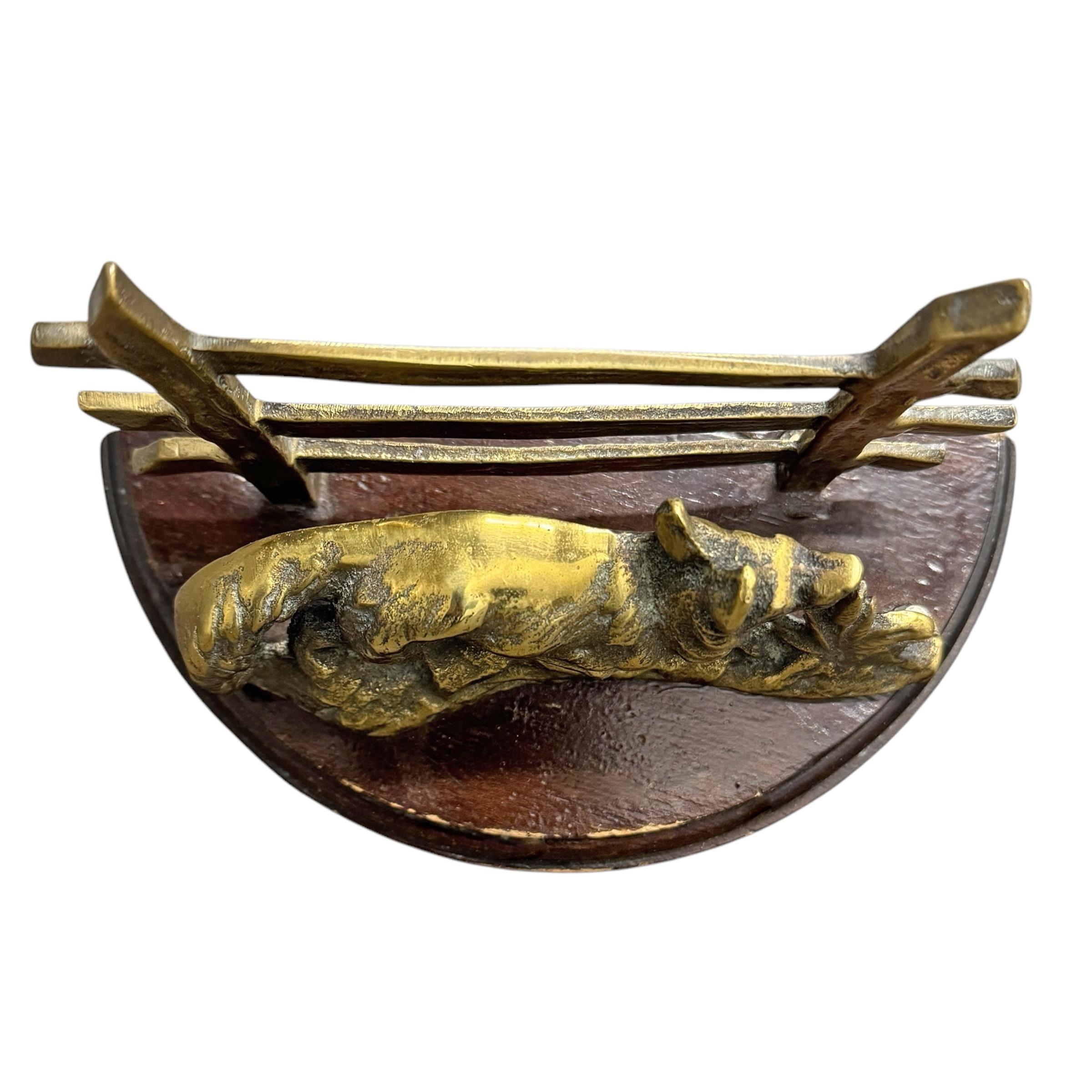 English Edwardian Brass Fox Letter Holder For Sale 1