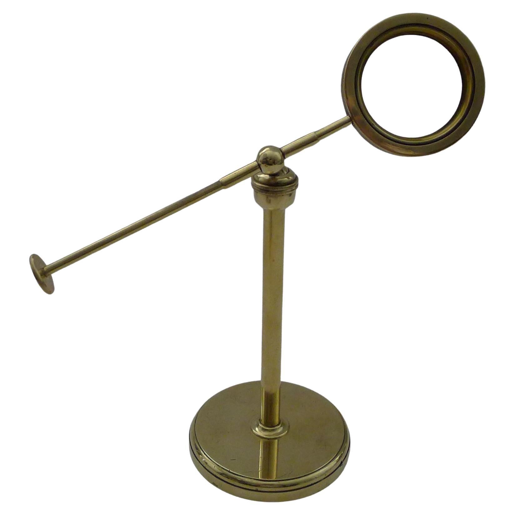 English Edwardian Brass Pivoting Magnifying Glass on Stand c.1900 For Sale