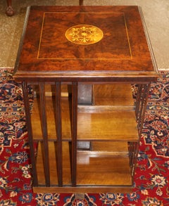 English Edwardian Burl Wood Inlaid Revolving Bookcase