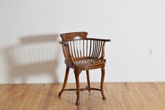 English Edwardian Captain's Walnut Swivel Armchair. Early 20thc.