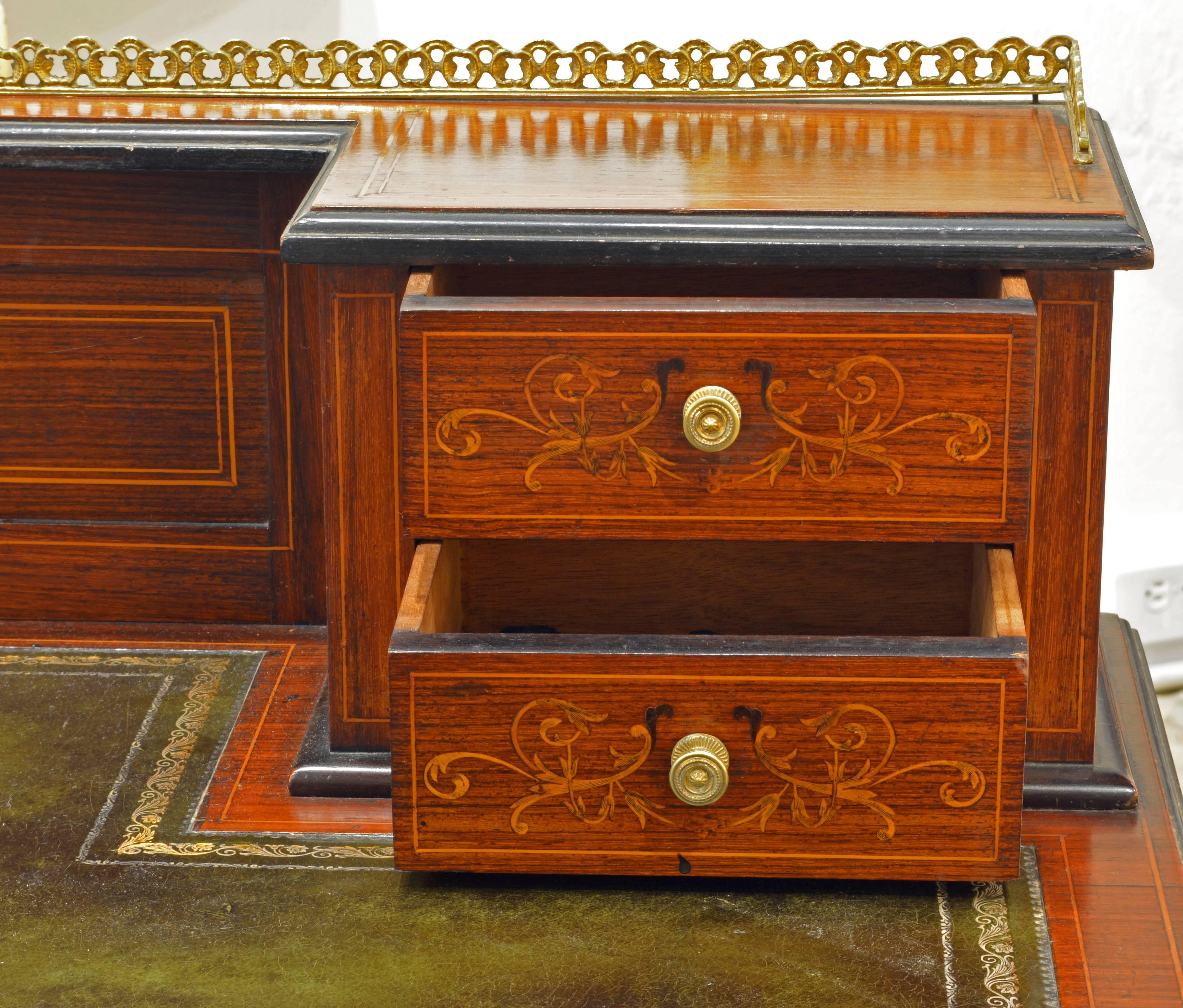 19th Century English Edwardian Carlton House Style Inlaid Writing Desk, Good Detail and Size