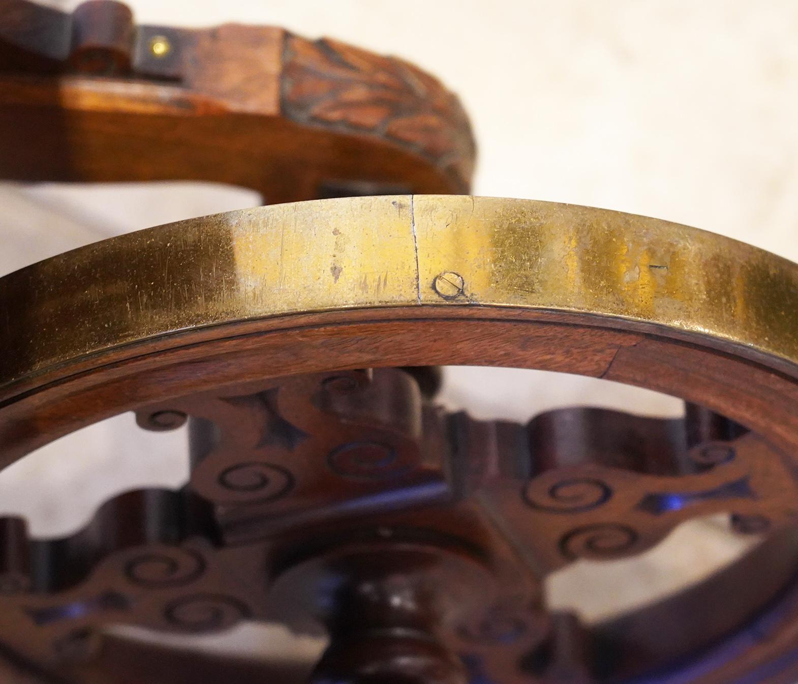English Edwardian Carved and Brass Mounted Mahogany Library Book Wheel Barrow In Good Condition In Ft. Lauderdale, FL