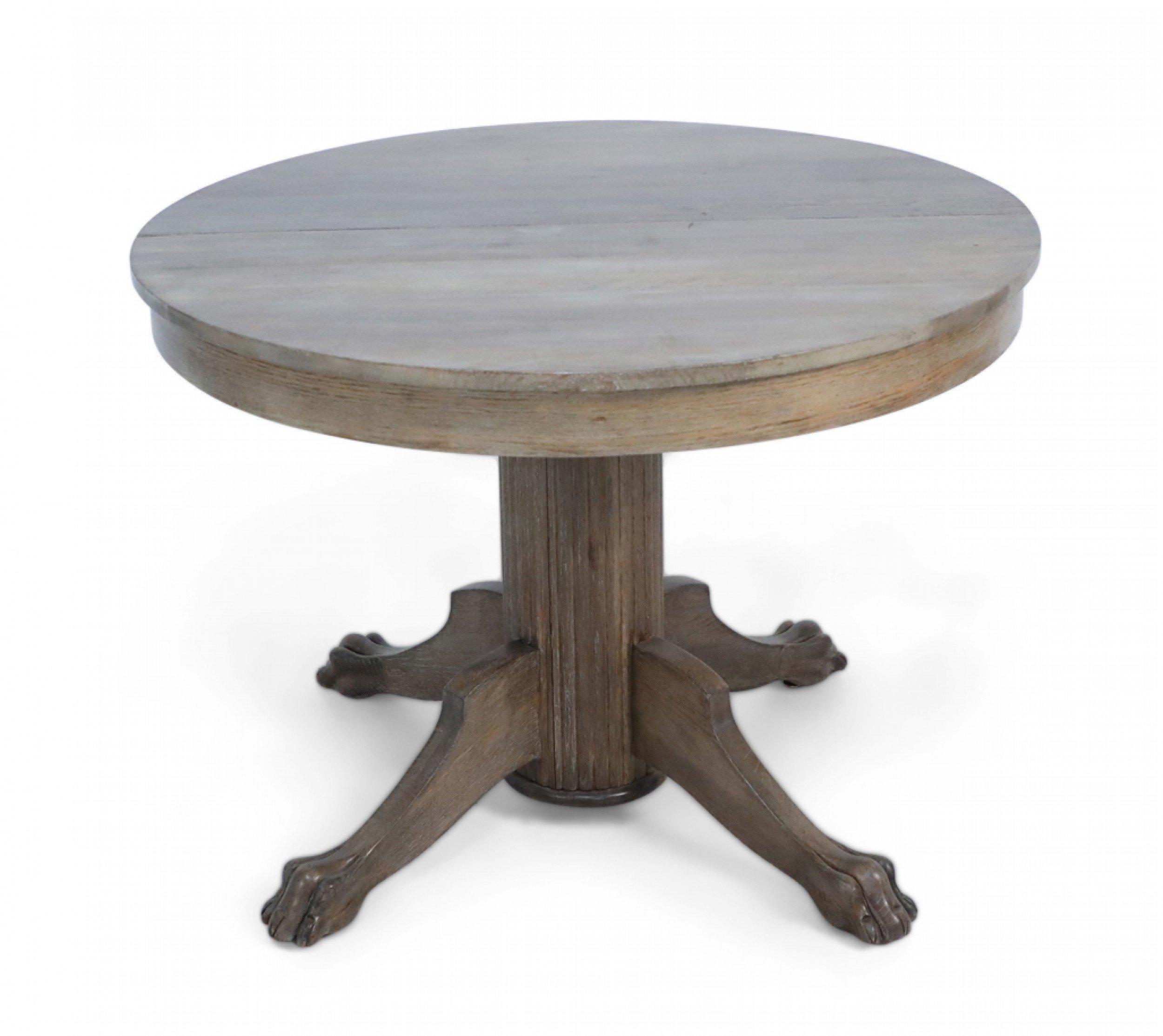 19th Century English Edwardian Cerused Oak Circular Claw Foot Center/Dining Table with Leaves For Sale