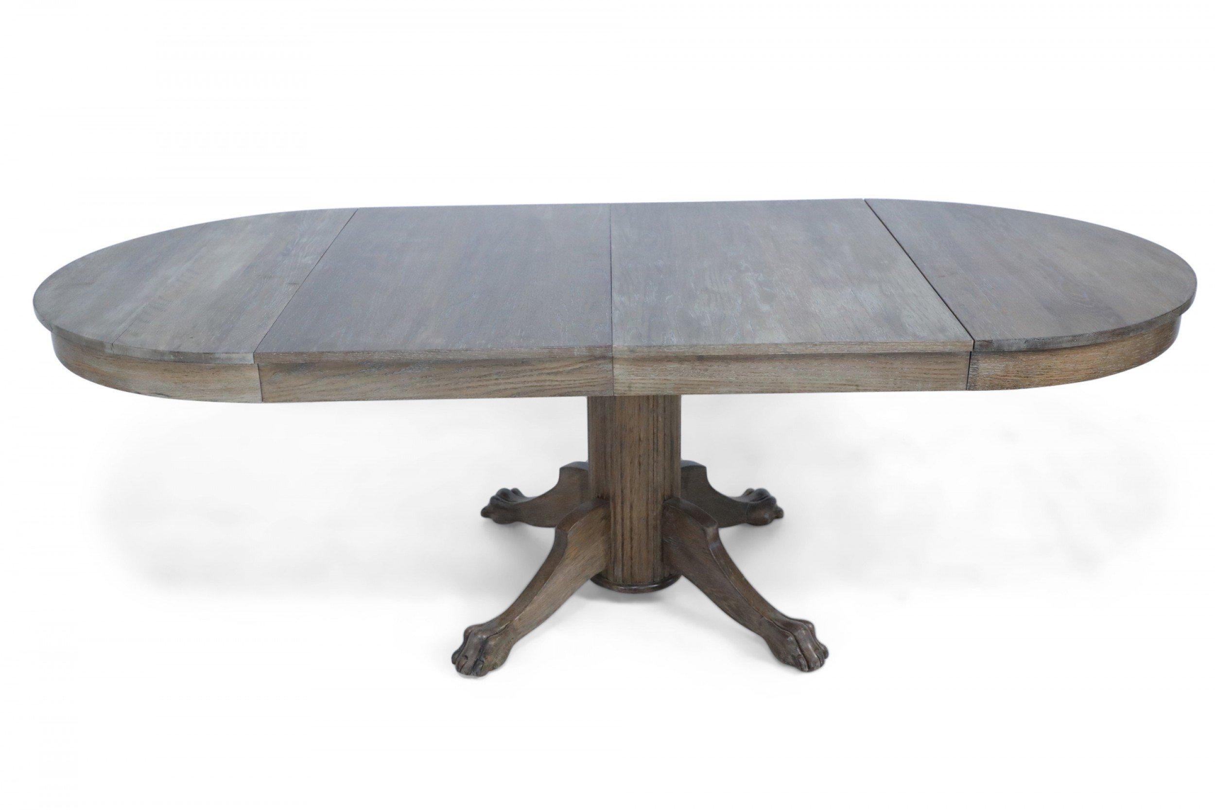Wood English Edwardian Cerused Oak Circular Claw Foot Center/Dining Table with Leaves For Sale
