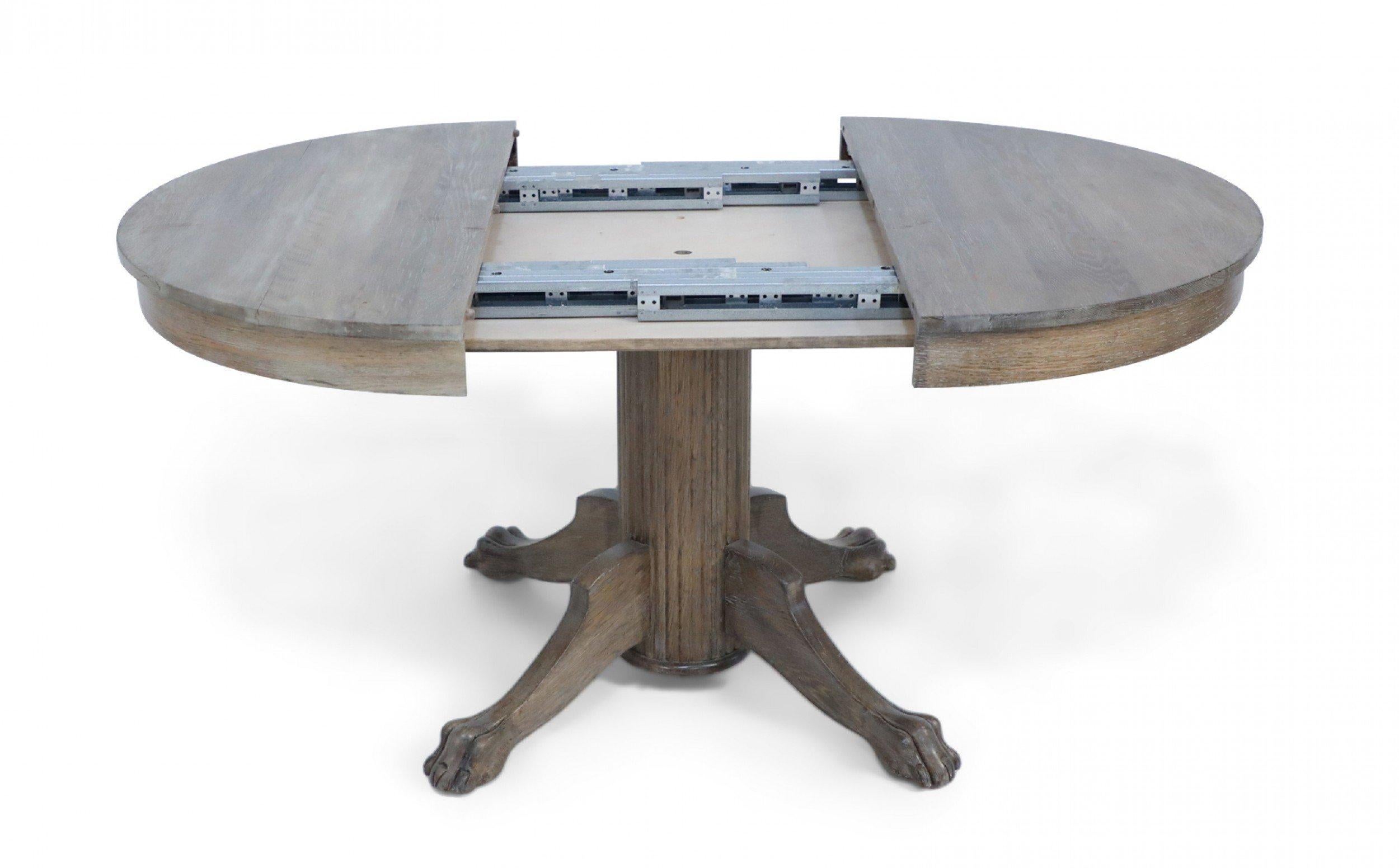 English Edwardian Cerused Oak Circular Claw Foot Center/Dining Table with Leaves For Sale 6
