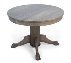 English Edwardian Cerused Oak Circular Claw Foot Center/Dining Table with Leaves