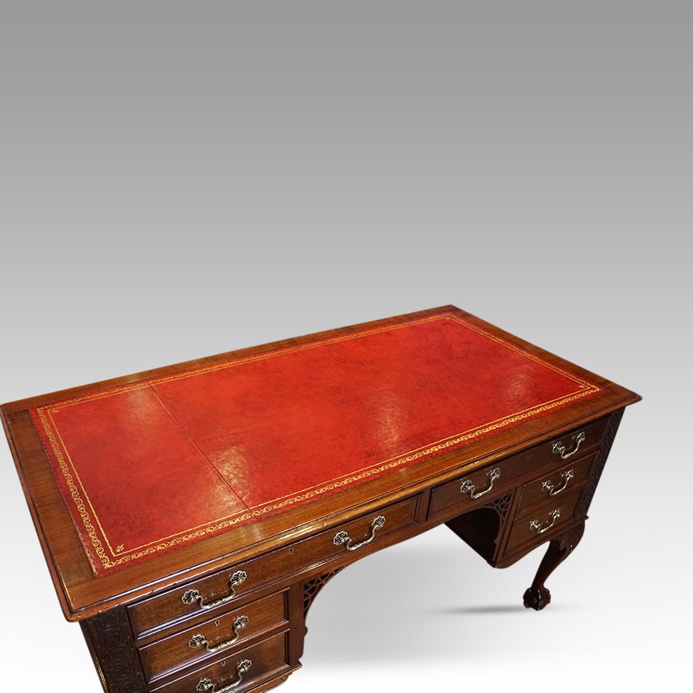 English Edwardian Chippendale mahogany desk For Sale 1