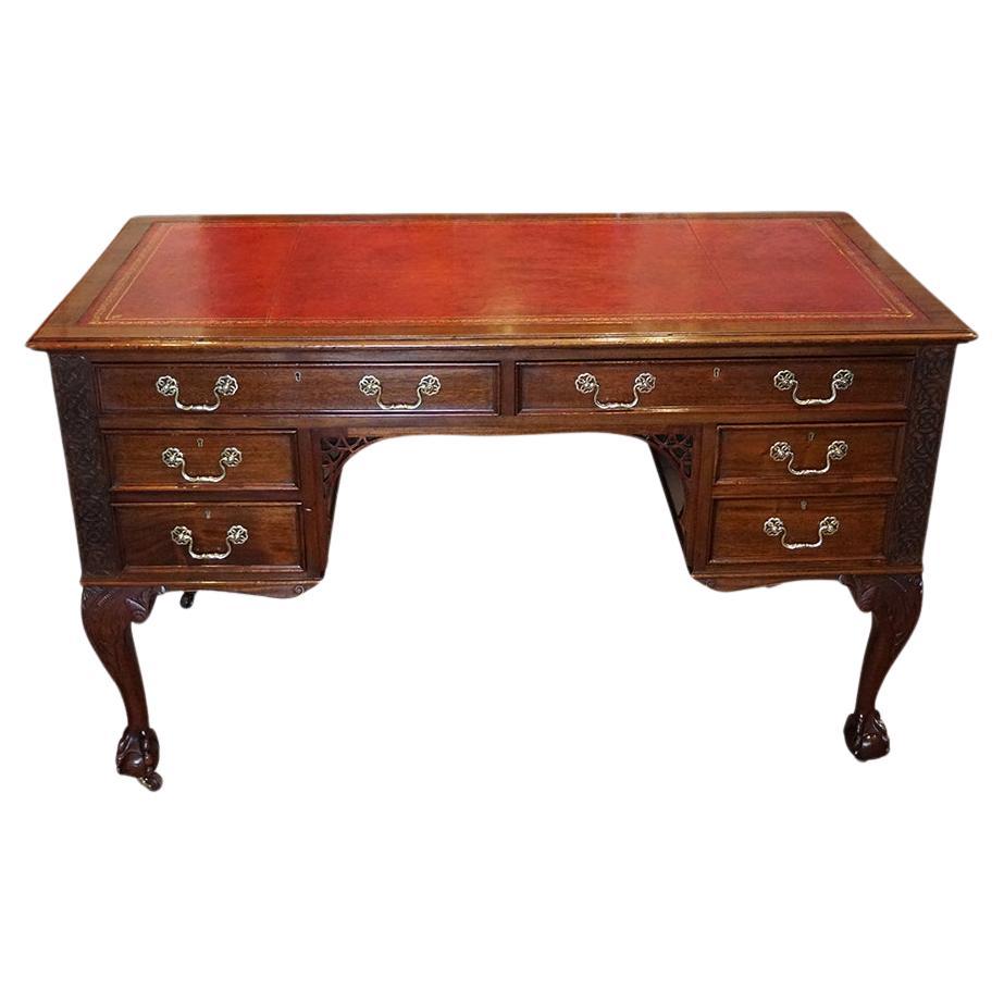 English Edwardian Chippendale mahogany desk For Sale