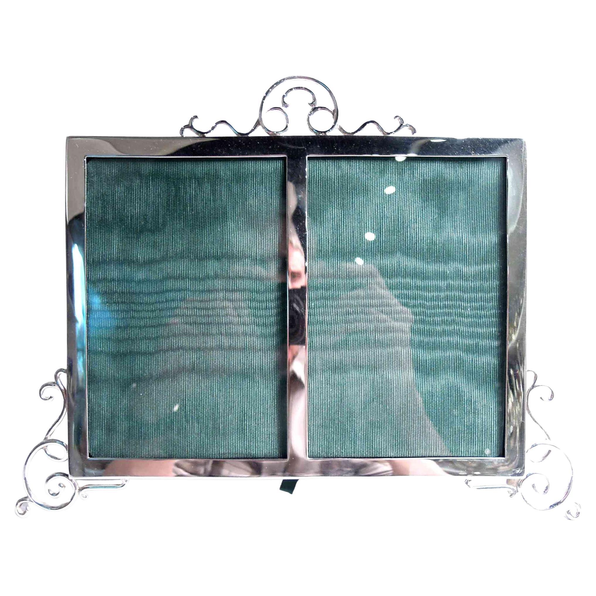 English Edwardian Classical Sterling Silver Double Picture Frame, 1901