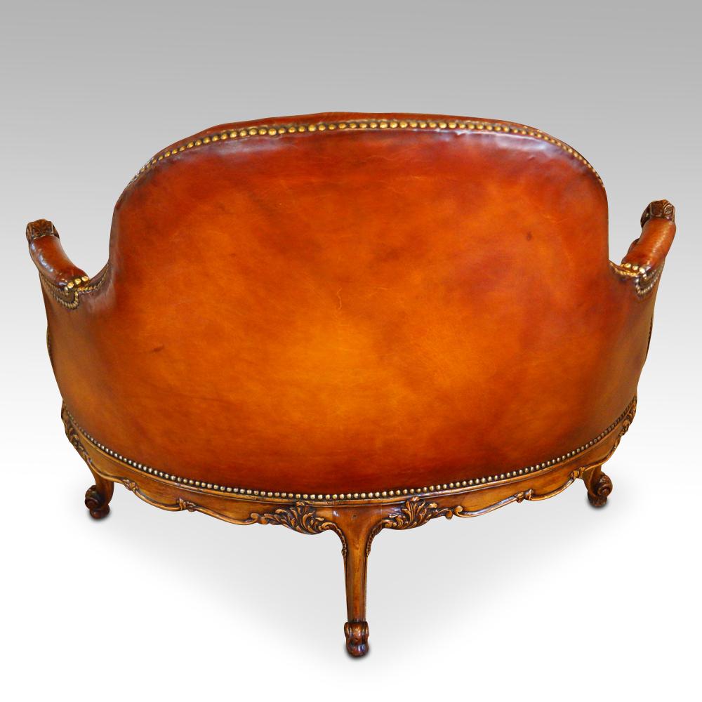 English Edwardian Country Home Walnut and Leather Love Conversation Seat 5