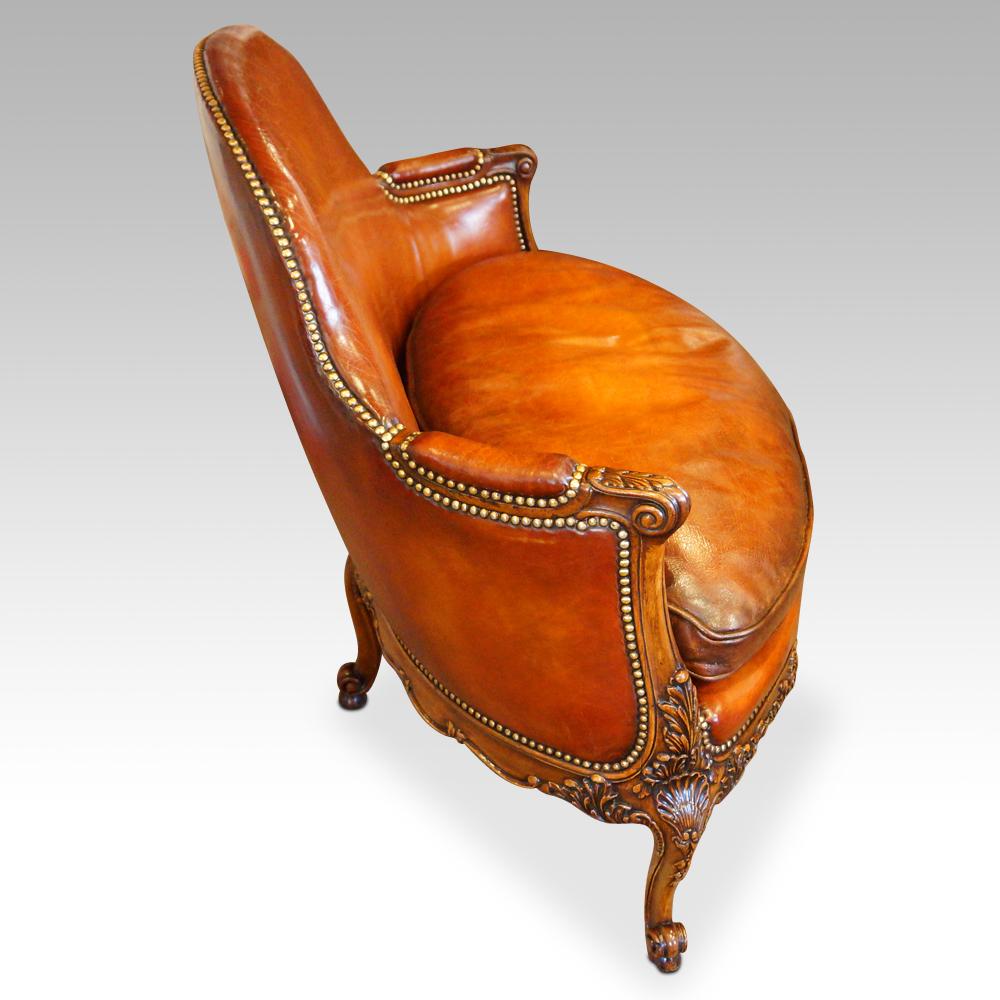 English Edwardian Country Home Walnut and Leather Love Conversation Seat 7