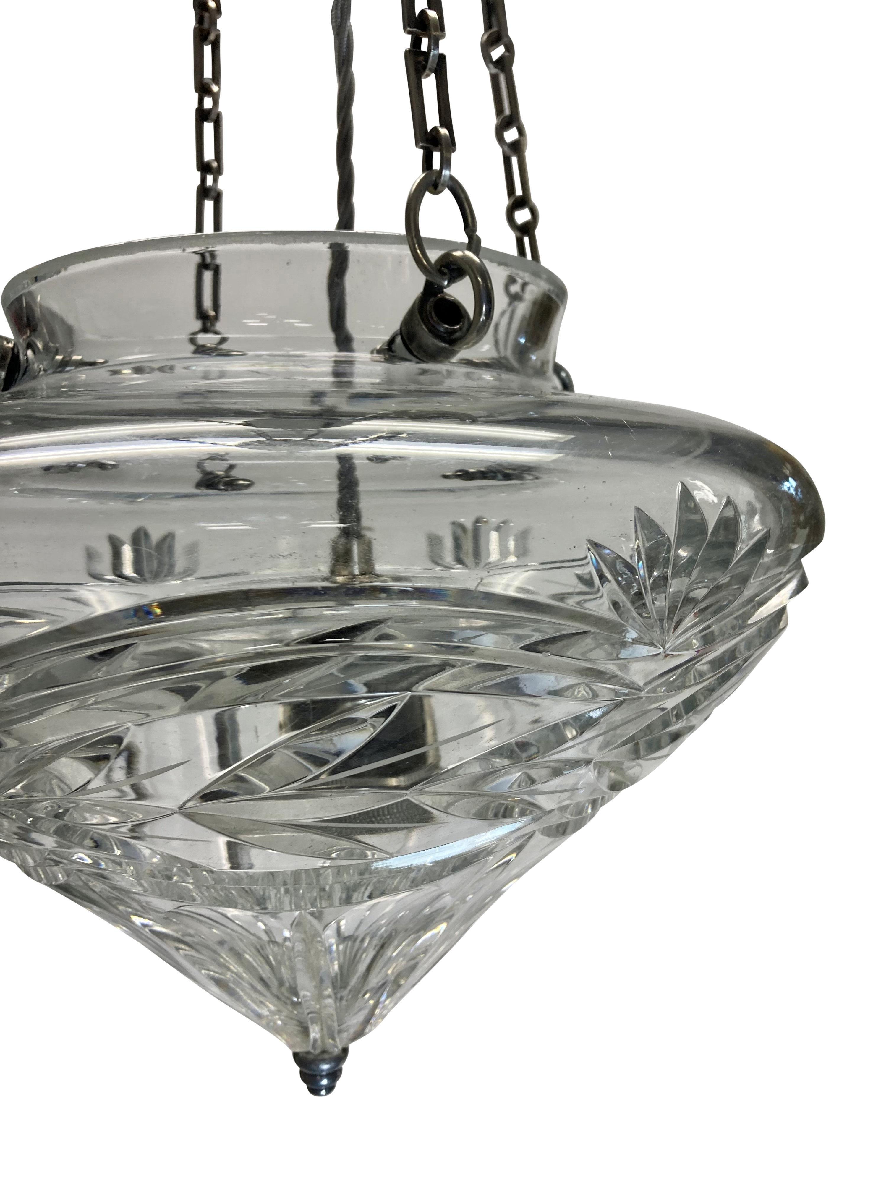 Early 20th Century English Edwardian Cut Glass Pendant Light For Sale