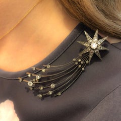 English Edwardian Diamond Silver and Gold "Halley's Comet" Brooch