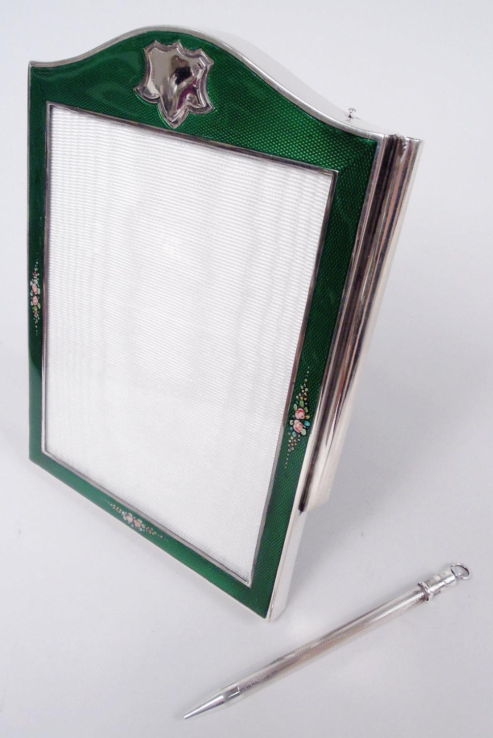 English Edwardian Enamel Novelty Picture Frame with Pencil 1922 In Good Condition For Sale In New York, NY