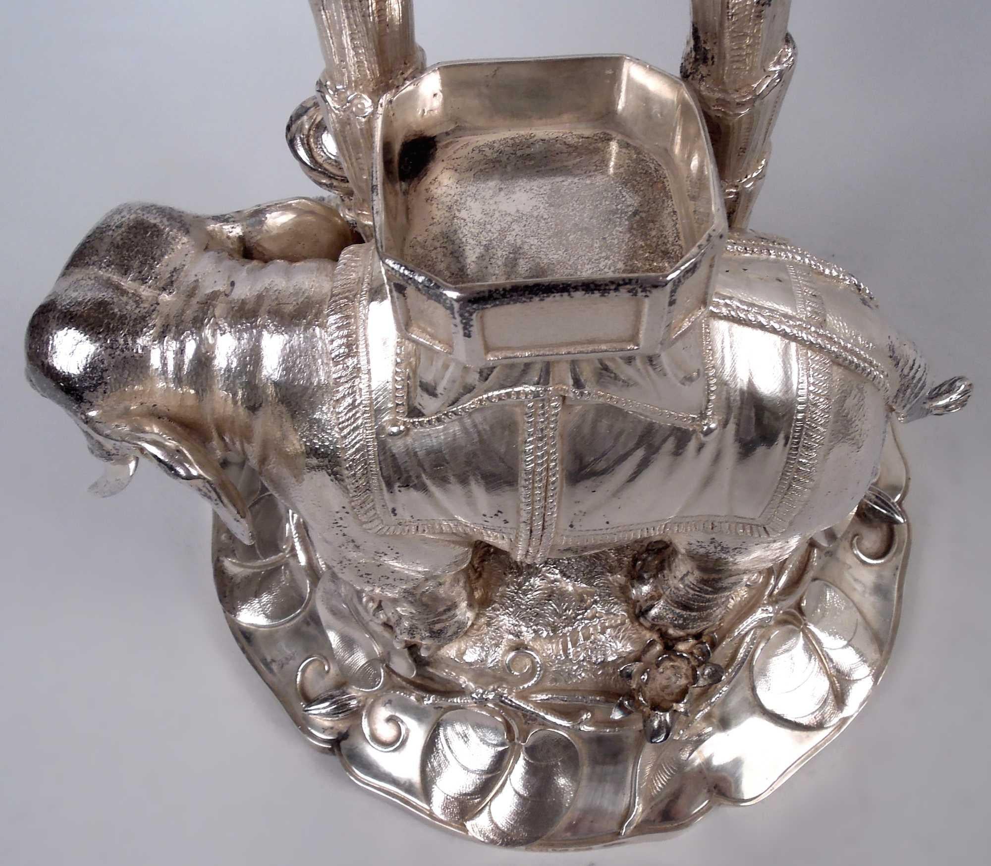 Sterling Silver English Edwardian Exotic Raj Elephant Imperial Centerpiece, 1902 For Sale