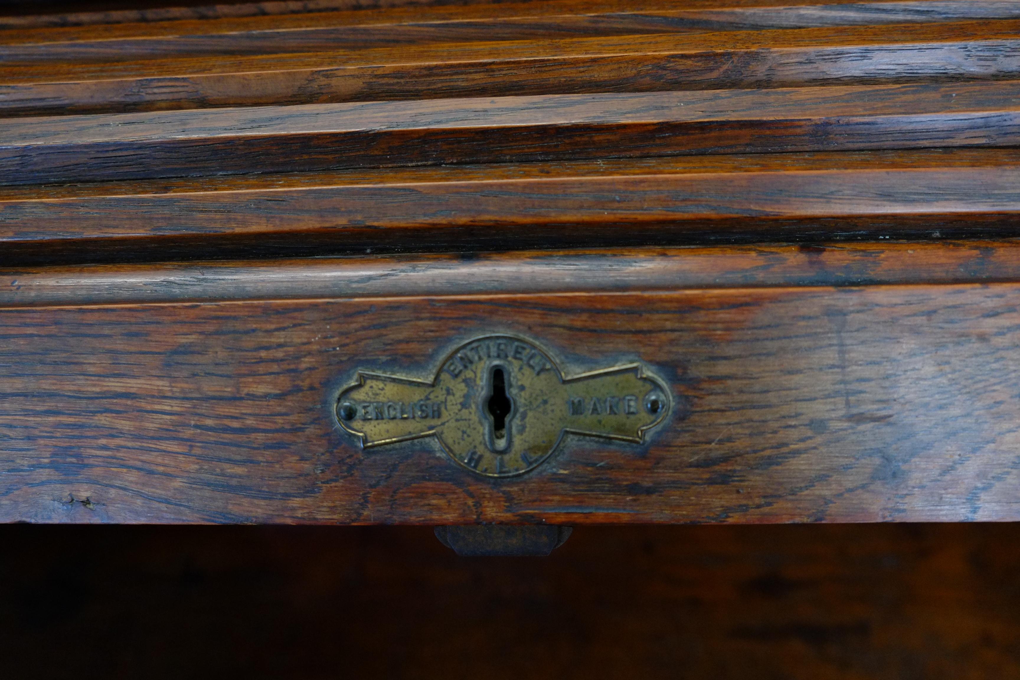 English Edwardian Fully Fitted Oak Serpentine Roll Top Desk - Twin Pedestal For Sale 7